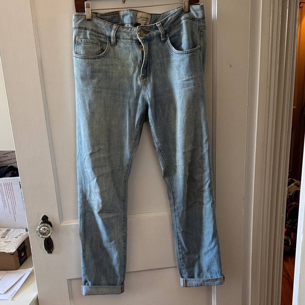 Sezane Low Rise Jeans - Light Wash Size 28 cute roll cuff